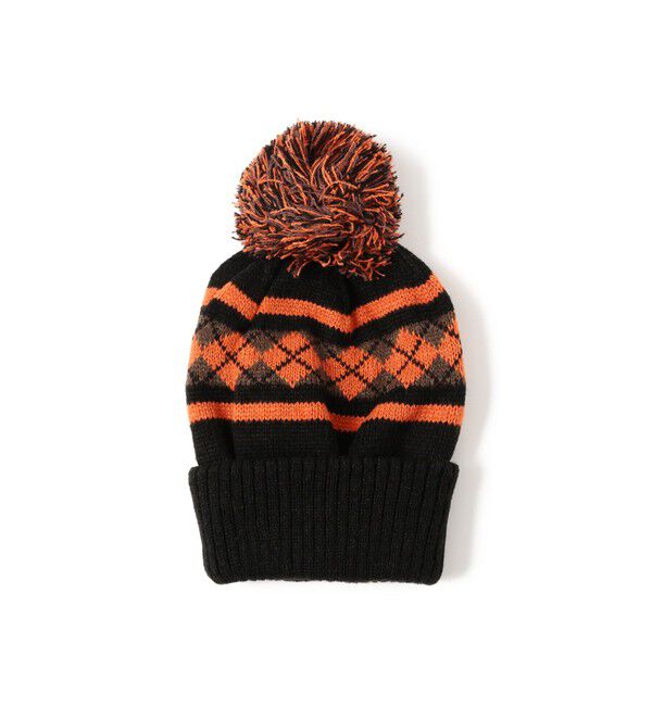 BEAMS「アーガイル ボンボン ニットキャップ」|キャップ・キャスケット|BLACK