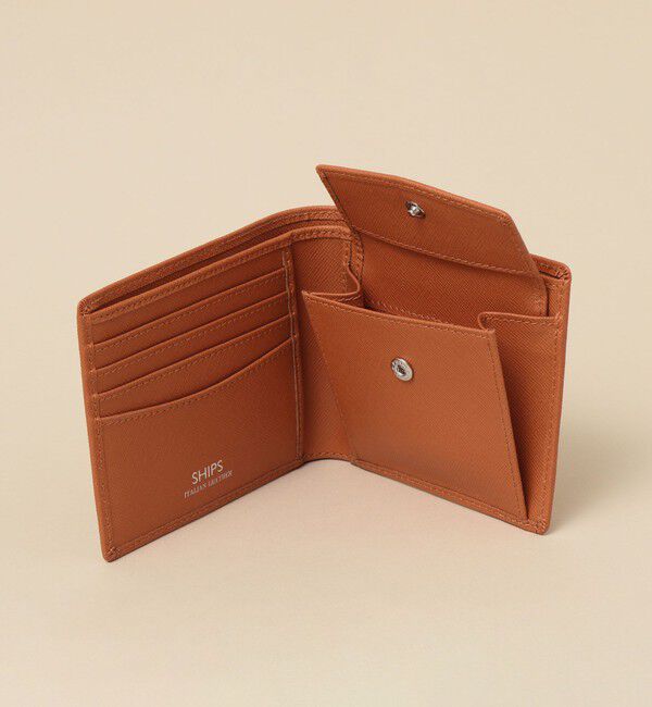SHIPS「SHIPS:【SAFFIANO LEATHER】 イタリアンレザー 2つ折 財布」|財布|オレンジ