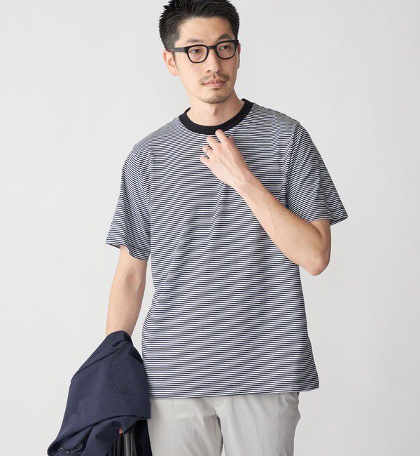 SHIPS「SHIPS: 抗菌・防臭 NANO-FINE（R） ハイゲージ コットン ボーダー  Tシャツ」|Tシャツ・カットソー|ブラック