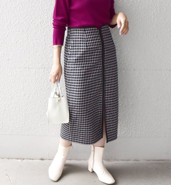 SHIPS any「SHIPS any:〈ウォッシャブル〉チェック スティック ミディ スカート」|タイト|ネイビー