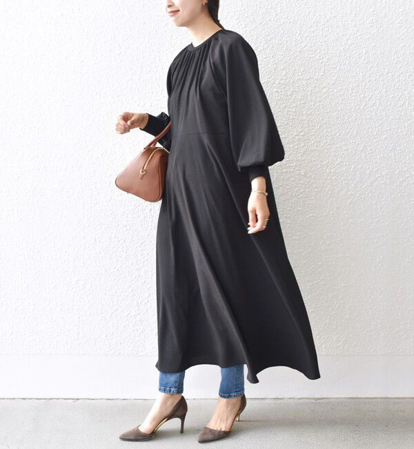 SHIPS for women「《一* 〈洗濯機可能〉ジョーゼットリブ切替ロングスリーブワンピース◇」|ワンピース|