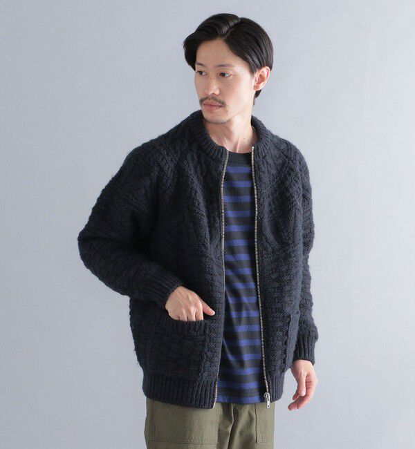 SHIPS「【SHIPS別注】BATONER: スプレッド アラン ジップ カーディガン」|カーディガン|ネイビー