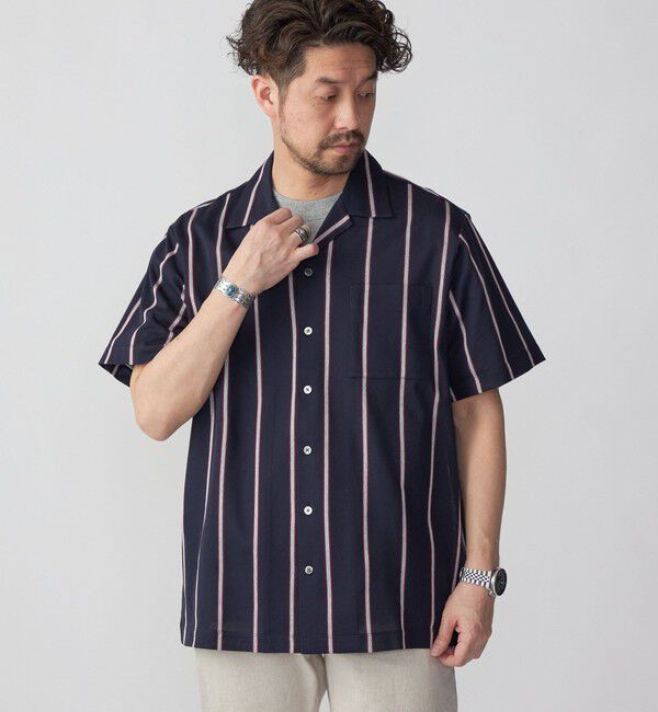 SHIPS「SHIPS: シルケット ラッセル ストライプ オープンカラー シャツ」|シャツ・ブラウス|