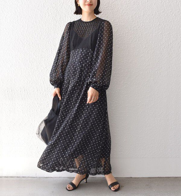 SHIPS for women「A PUPIL:ドット レース ロング ワンピース」|ワンピース|