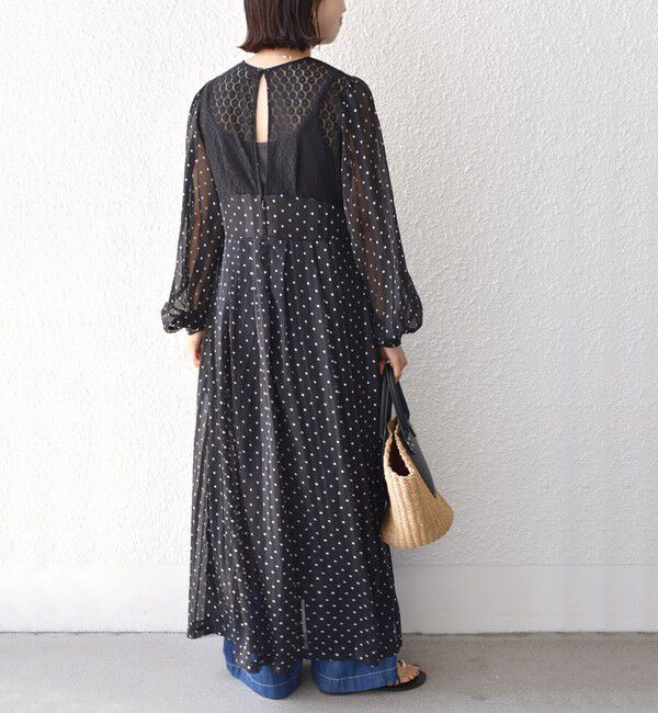 SHIPS for women「A PUPIL:ドット レース ロング ワンピース」|ワンピース|