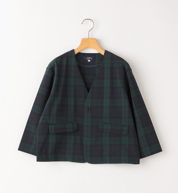 SHIPS KIDS「SHIPS KIDS:145～160cm /〈多機能〉ブラックウォッチ ノーラペル ジャケット」|ノーカラージャケット|グリーン