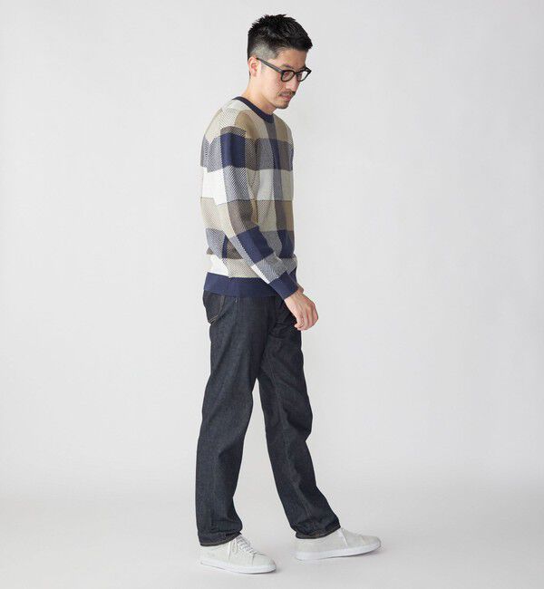 SHIPS「SHIPS:〈手洗い可能〉コットン カシミヤ チェック クルーネック ニット」|ニット・セーター|