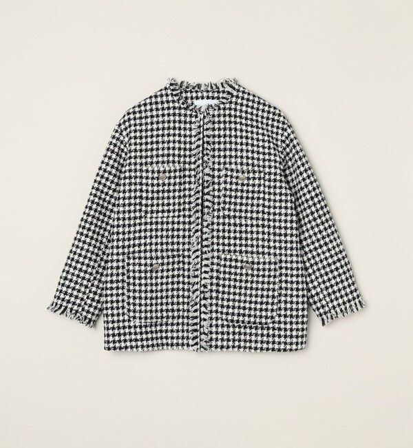 quaranciel「quaranciel: チェック ファンシー ツイード ノーカラー ジャケット」|ノーカラージャケット|