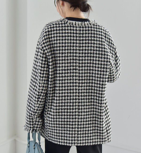 quaranciel「quaranciel: チェック ファンシー ツイード ノーカラー ジャケット」|ノーカラージャケット|
