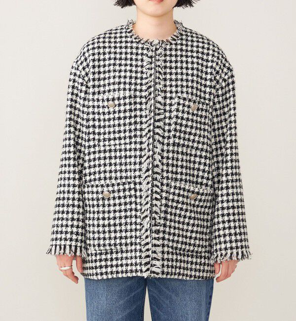 quaranciel「quaranciel: チェック ファンシー ツイード ノーカラー ジャケット」|ノーカラージャケット|