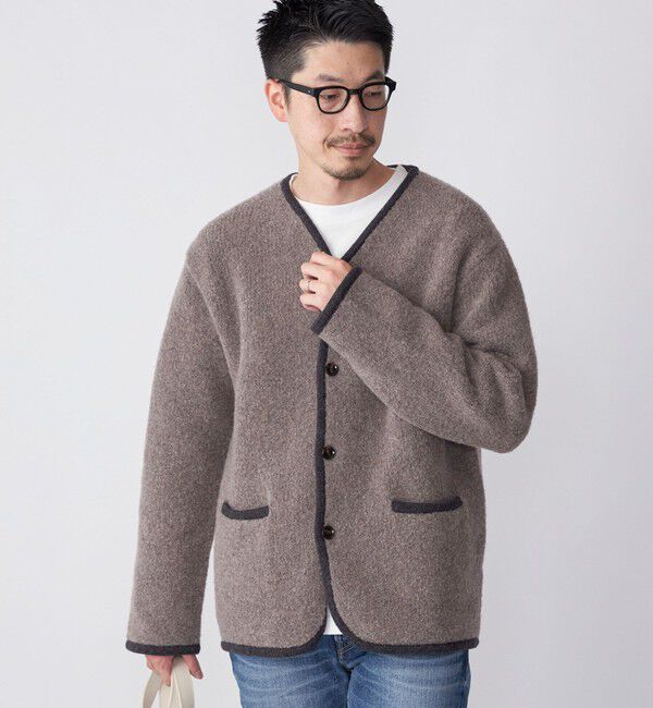 SHIPS「SHIPS: チロリアン ニット ジャケット」|ノーカラージャケット|ベージュ