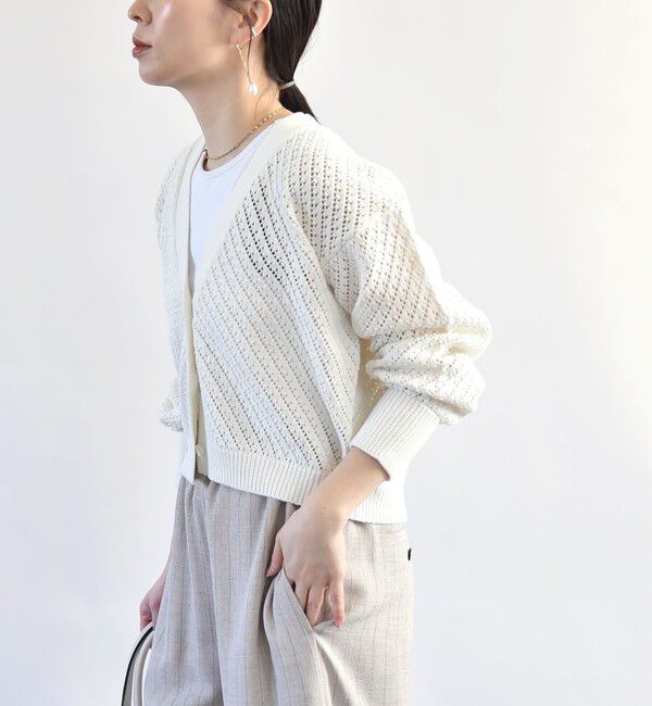 quaranciel「quaranciel:〈手洗い可能〉アイレット Vネック ショート カーディガン」|カーディガン|オフホワイト