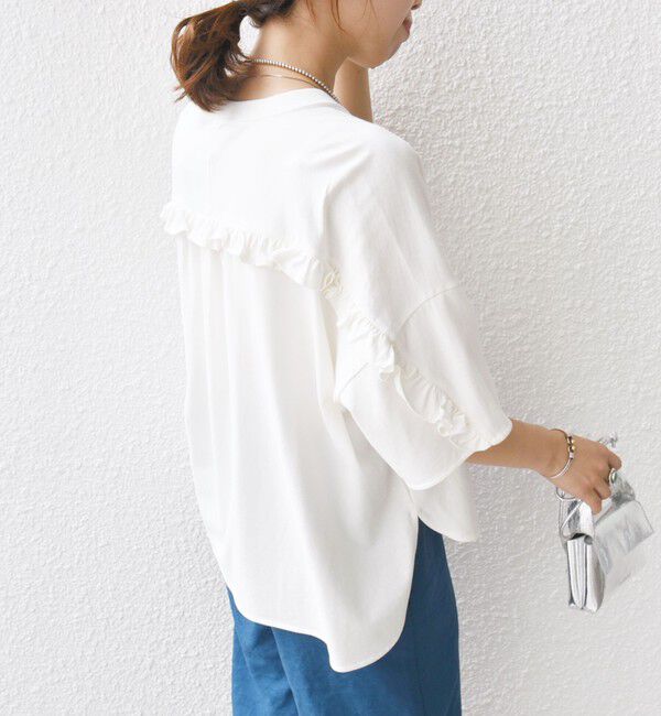 SHIPS for women「〈洗濯機可能〉バック フリル 半袖 Tシャツ」|Tシャツ・カットソー|ホワイト