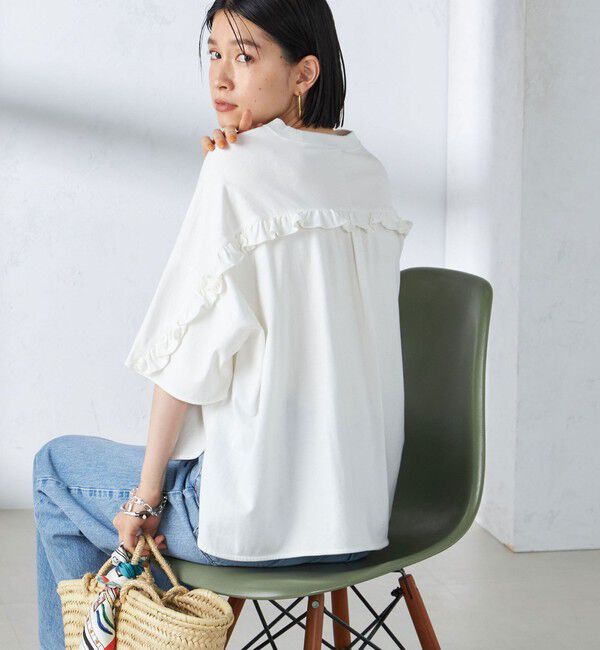 SHIPS for women「〈洗濯機可能〉バック フリル 半袖 Tシャツ」|Tシャツ・カットソー|