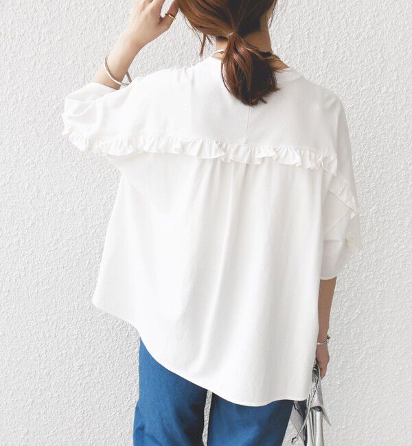 SHIPS for women「〈洗濯機可能〉バック フリル 半袖 Tシャツ」|Tシャツ・カットソー|