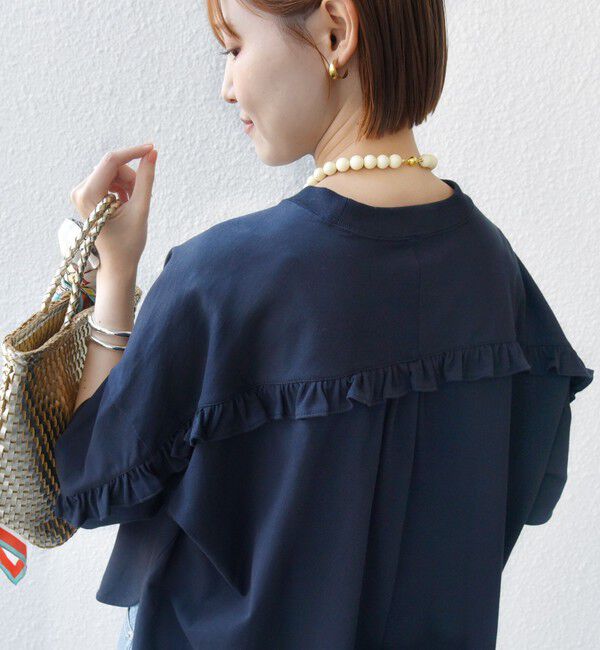 SHIPS for women「〈洗濯機可能〉バック フリル 半袖 Tシャツ」|Tシャツ・カットソー|ネイビー