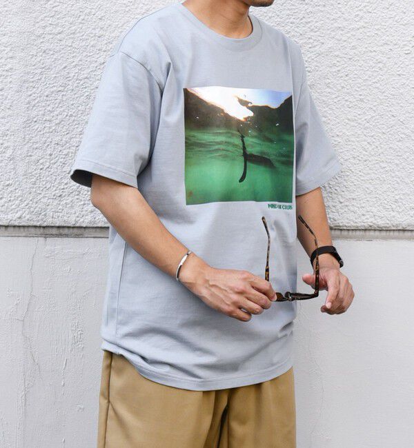 SHIPS any「SHIPS any: オーシャン フォトグラフ プリント ワンポイント 刺繍 Tシャツ◇」|Tシャツ・カットソー|ブルー