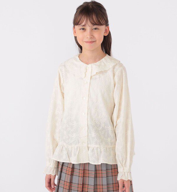 SHIPS KIDS「SHIPS KIDS:140～150cm / 刺繍 カラー ブラウス」|シャツ・ブラウス|ナチュラル