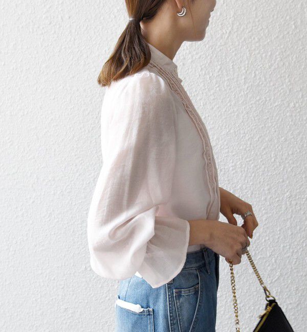 SHIPS any「《予約》SHIPS any:〈手洗い可能〉シアー フリル バンドカラー シャツ ブラウス」|シャツ・ブラウス|