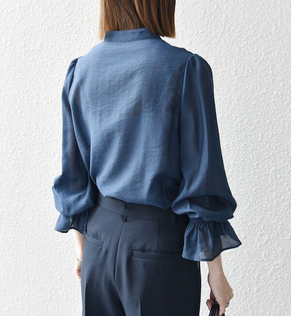 SHIPS any「《予約》SHIPS any:〈手洗い可能〉シアー フリル バンドカラー シャツ ブラウス」|シャツ・ブラウス|