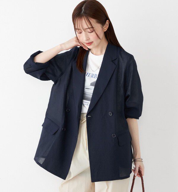 SHIPS Colors 「SHIPS Colors:〈手洗い可能〉シアー リネンライク ダブルジャケット◇」|テーラードジャケット|