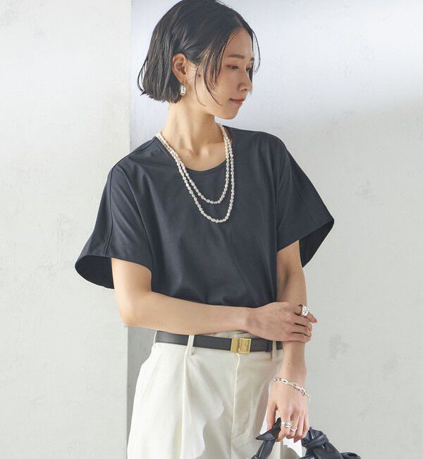 SHIPS for women「【SHIPS別注】assiette:〈手洗い可能〉プレミアム 天竺 Uネック TEE」|Tシャツ・カットソー|
