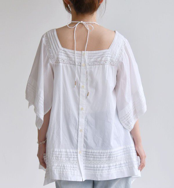 quaranciel「quaranciel:〈洗濯機可能〉コットン レース ライン スクエア ネック ブラウス」|シャツ・ブラウス|