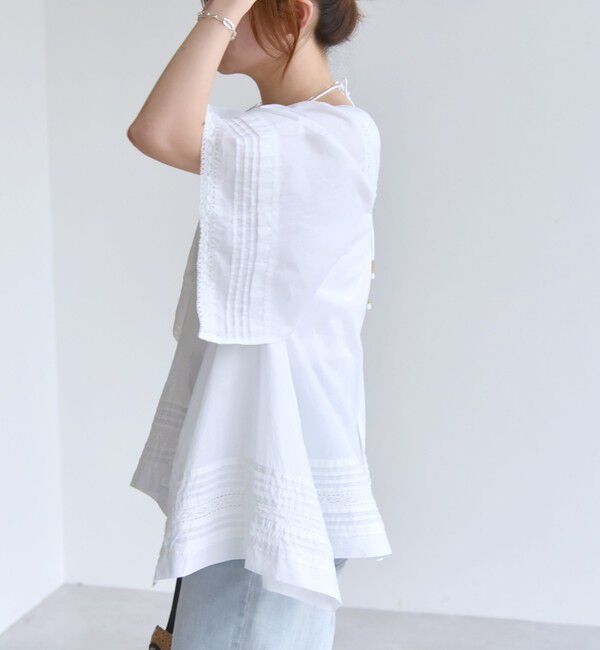 quaranciel「quaranciel:〈洗濯機可能〉コットン レース ライン スクエア ネック ブラウス」|シャツ・ブラウス|