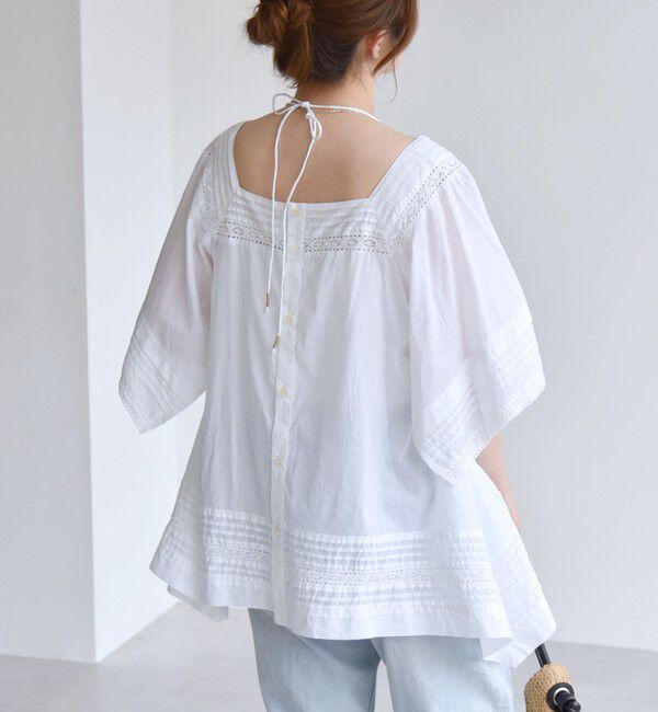 quaranciel「quaranciel:〈洗濯機可能〉コットン レース ライン スクエア ネック ブラウス」|シャツ・ブラウス|