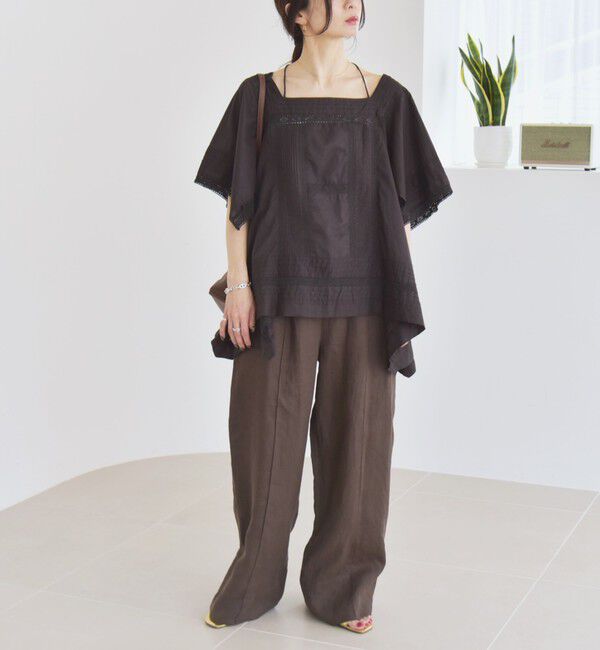 quaranciel「quaranciel:〈洗濯機可能〉コットン レース ライン スクエア ネック ブラウス」|シャツ・ブラウス|