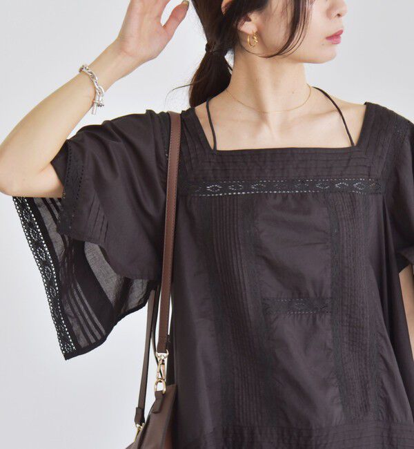 quaranciel「quaranciel:〈洗濯機可能〉コットン レース ライン スクエア ネック ブラウス」|シャツ・ブラウス|