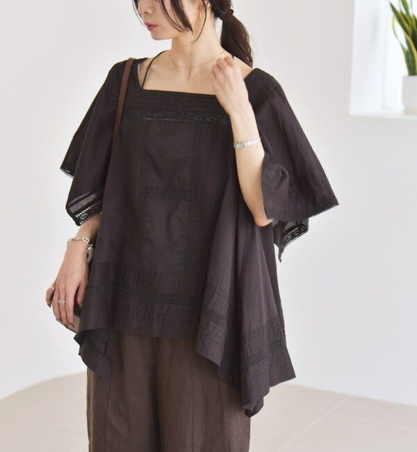 quaranciel「quaranciel:〈洗濯機可能〉コットン レース ライン スクエア ネック ブラウス」|シャツ・ブラウス|