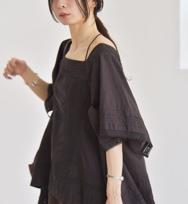 quaranciel「quaranciel:〈洗濯機可能〉コットン レース ライン スクエア ネック ブラウス」|シャツ・ブラウス|