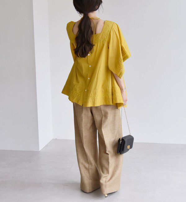 quaranciel「quaranciel:〈洗濯機可能〉コットン レース ライン スクエア ネック ブラウス」|シャツ・ブラウス|