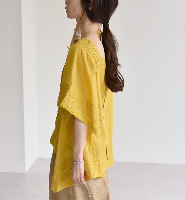 quaranciel「quaranciel:〈洗濯機可能〉コットン レース ライン スクエア ネック ブラウス」|シャツ・ブラウス|