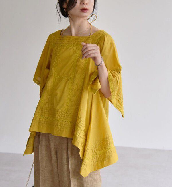 quaranciel「quaranciel:〈洗濯機可能〉コットン レース ライン スクエア ネック ブラウス」|シャツ・ブラウス|