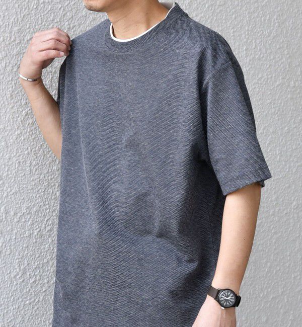 SHIPS any「【WEB限定】SHIPS any: リネンライク メランジ 鹿の子 フェイク レイヤード Tシャツ◇」|Tシャツ・カットソー|ネイビー