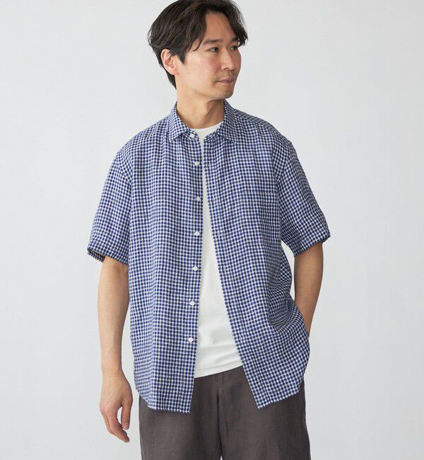 SHIPS「SHIPS: レイモンド レギュラーカラー リネン チェック ショートスリーブ シャツ」|シャツ・ブラウス|