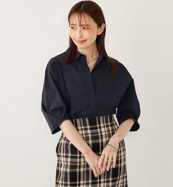 SHIPS Colors 「SHIPS Colors:〈手洗い可能〉ストレッチ スキッパー シャツ」|シャツ・ブラウス|ネイビー