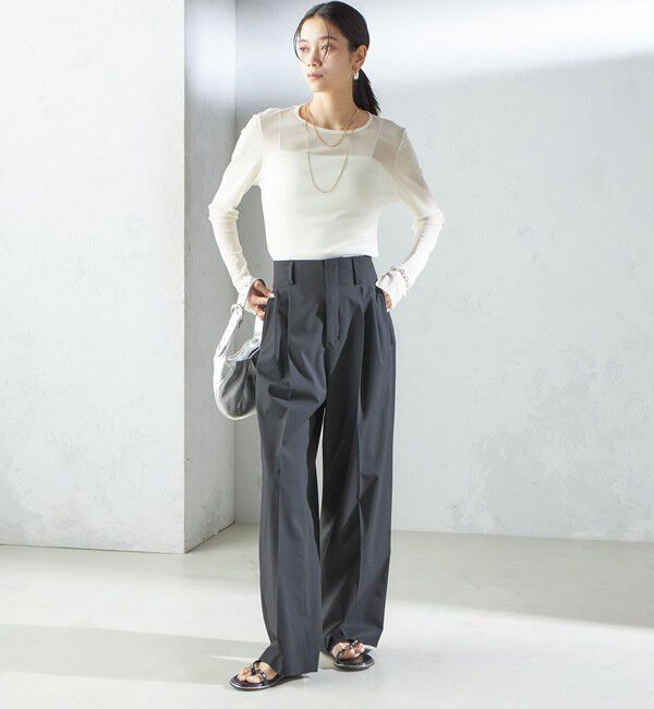 SHIPS for women「〈手洗い可能〉ストレッチ チュール ロング スリーブ TEE」|Tシャツ・カットソー|