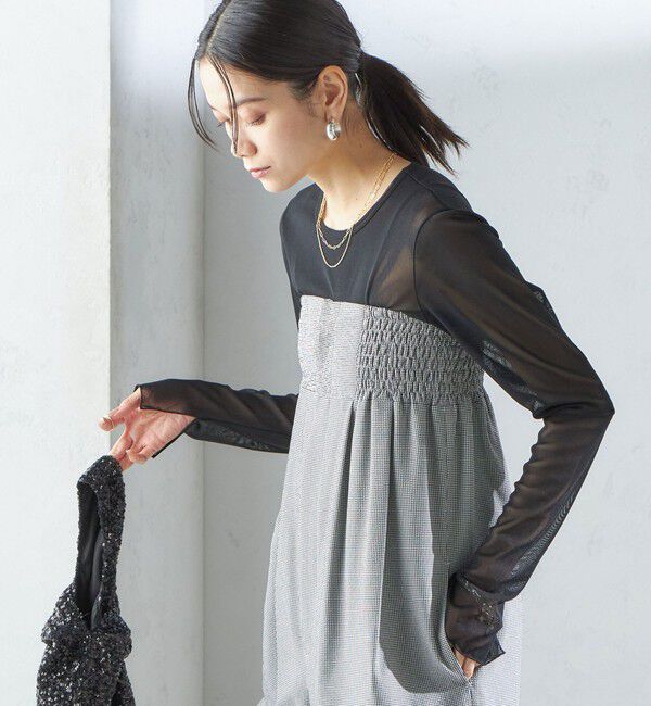 SHIPS for women「〈手洗い可能〉ストレッチ チュール ロング スリーブ TEE」|Tシャツ・カットソー|ブラック