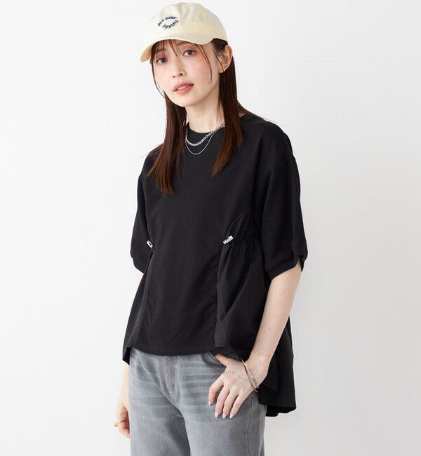 SHIPS Colors 「SHIPS Colors:〈洗濯機可能〉ミニ裏毛 ドッキング トップス◇」|Tシャツ・カットソー|ブラック