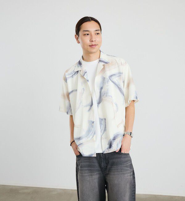 SHIPS「City Ambient Products: オープン カラー メッシュ プリント シャツ」|シャツ・ブラウス|オフホワイト