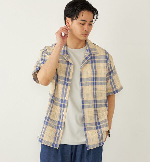 SHIPS Colors 「SHIPS Colors: 〈洗濯機可能〉 カラミ チェック オープンカラー シャツ」|シャツ・ブラウス|ベージュ