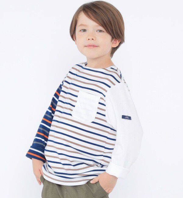 SHIPS KIDS「SHIPS KIDS:100～130cm/クレイジー ボーダー ロングスリーブ Tシャツ」|Tシャツ・カットソー|
