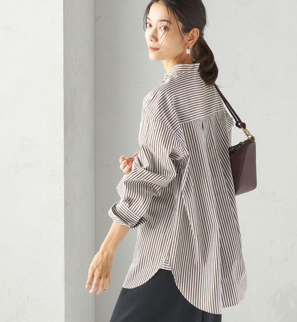 SHIPS for women「〈手洗い可能〉ストライプ フロント ヨーク スタンドカラー シャツ」|シャツ・ブラウス|ブラウン系