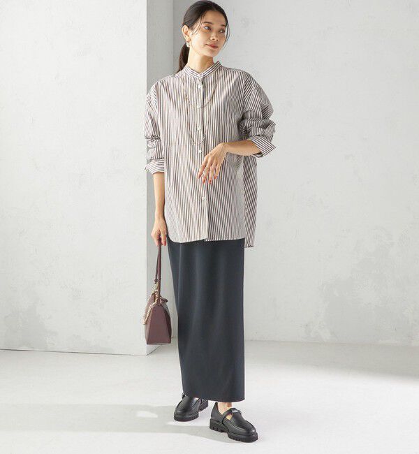 SHIPS for women「〈手洗い可能〉ストライプ フロント ヨーク スタンドカラー シャツ」|シャツ・ブラウス|