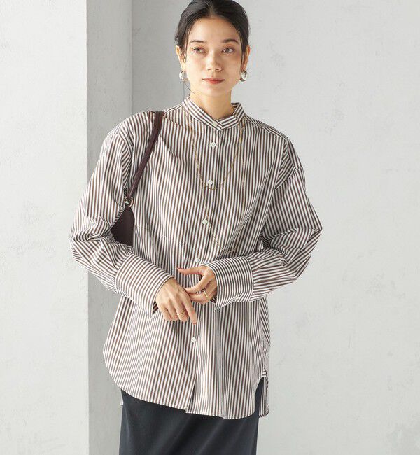 SHIPS for women「〈手洗い可能〉ストライプ フロント ヨーク スタンドカラー シャツ」|シャツ・ブラウス|