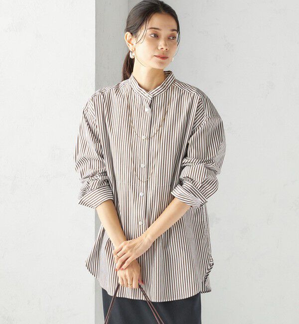 SHIPS for women「〈手洗い可能〉ストライプ フロント ヨーク スタンドカラー シャツ」|シャツ・ブラウス|