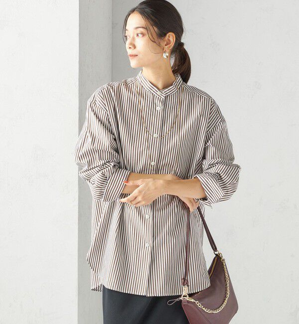 SHIPS for women「〈手洗い可能〉ストライプ フロント ヨーク スタンドカラー シャツ」|シャツ・ブラウス|